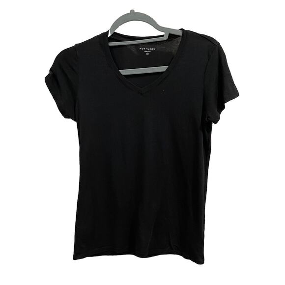 MOTT & BOW WOMEN XS BLACK V-NECK FITTED MARCY TEE PERUVIAN COTTON CAP SLEEVES - Picture 3 of 10